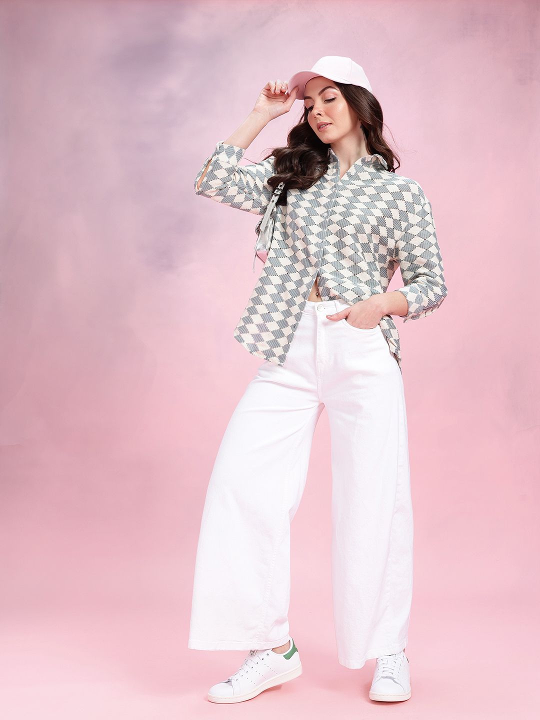 DressBerry Geometric Self-Design Drop-Sleeves Crochet Semi-Sheer Casual Shirt