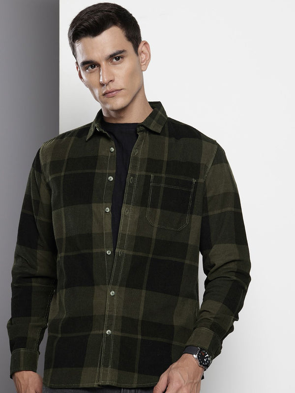 The Indian Garage Co Pure Cotton Checked Corduroy Casual Shirt