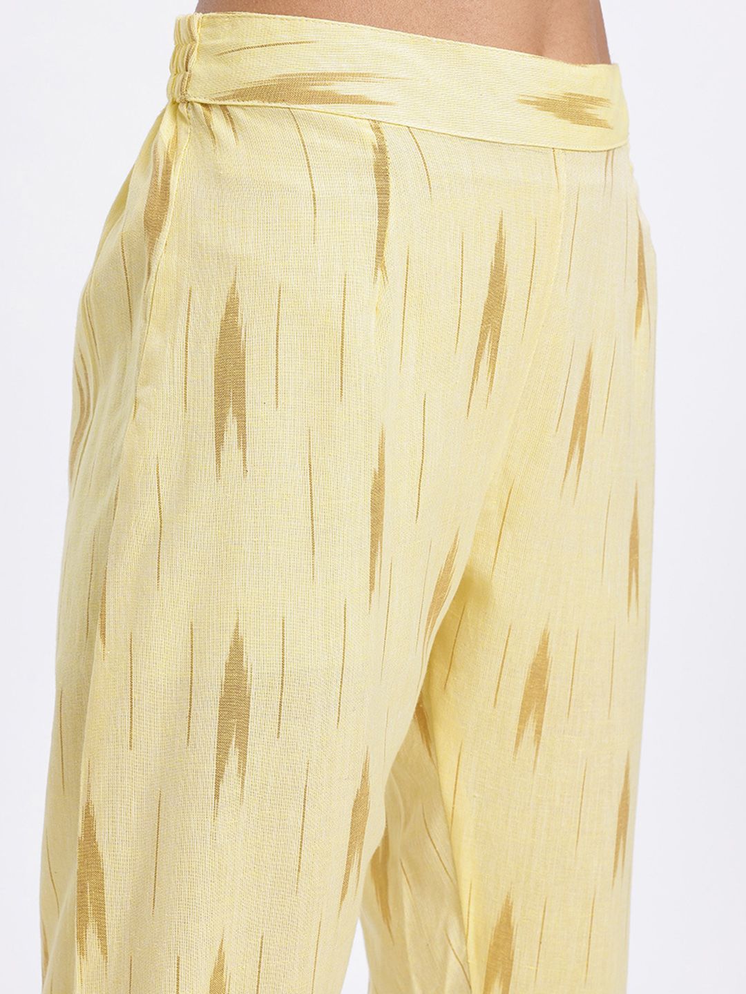 Anouk Ikat Printed Pure Cotton Straight Kurta with Trousers & Dupatta
