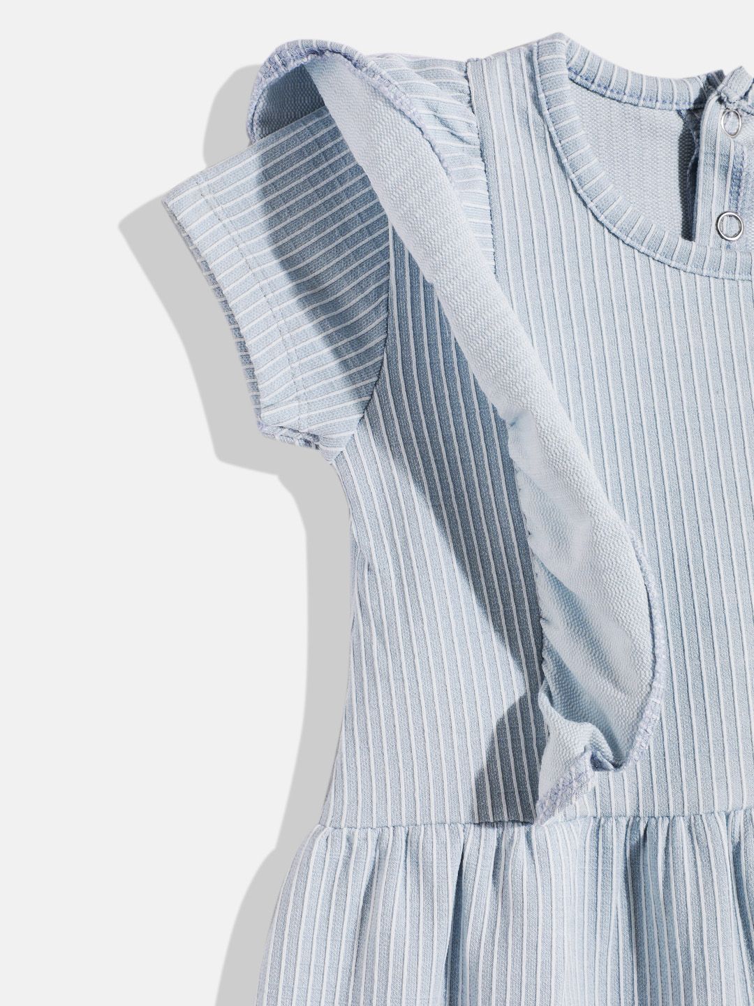 Happy Faces Girls Striped Ruffled Fit & Flare Pure Cotton Dress