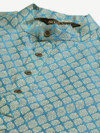 SOJANYA Lelaki Kurta Motif Etnik Biru Teal & Mustard Kuning dengan Jaket Churidar & Nehru