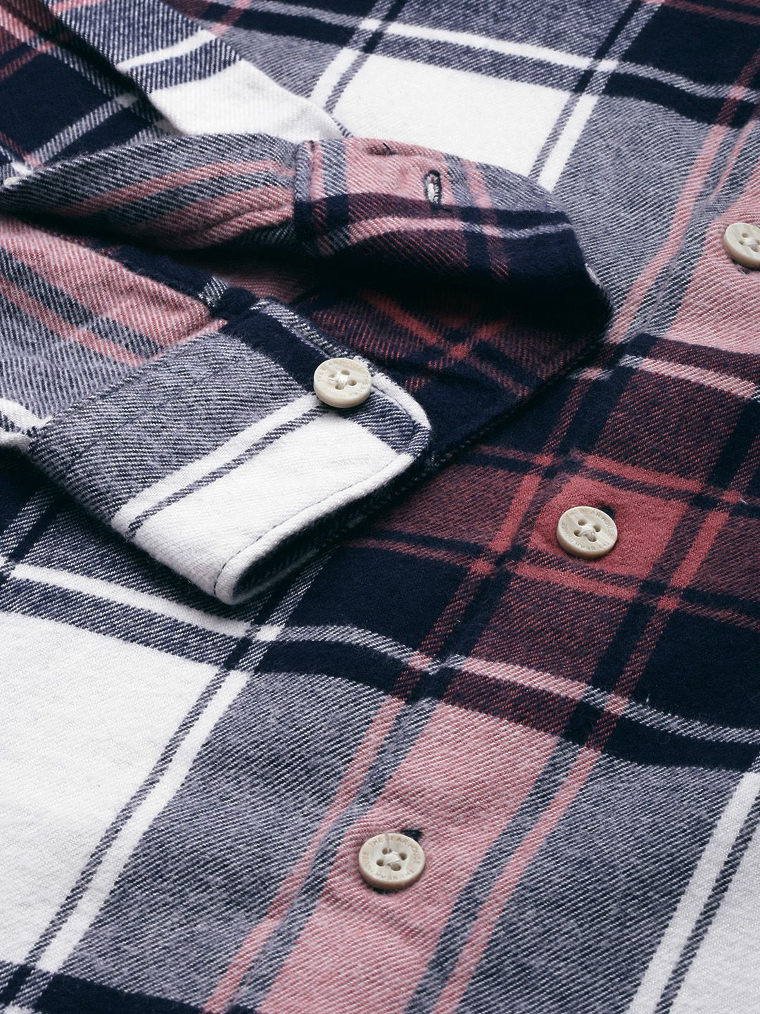 THE BEAR HOUSE Men Pink & Navy Blue Slim Fit Tartan Checked Cotton Casual Shirt