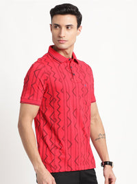 Turtle Slim Fit Geometric Printed Polo Collar Cotton T-Shirt