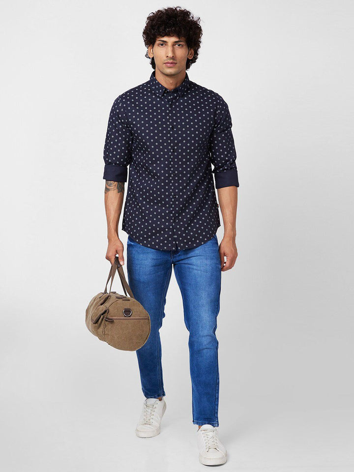 SPYKAR Slim Fit Geometric Printed Pure Cotton Casual Shirt