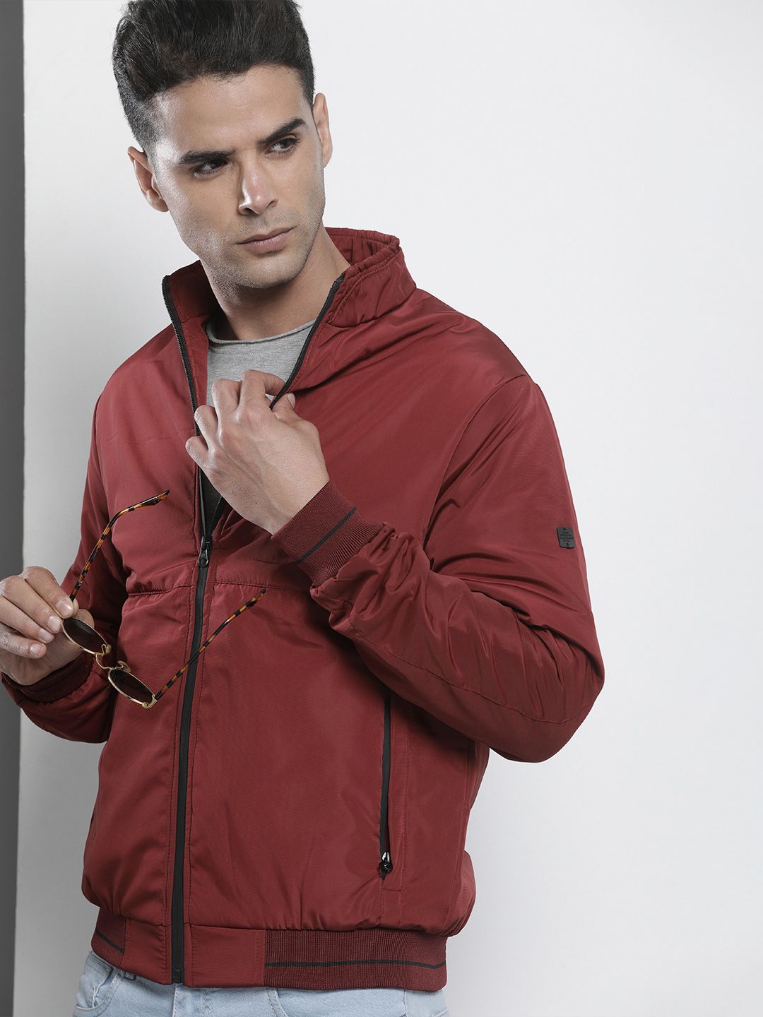 The Indian Garage Co Men Zip-Front Bomber Jacket with Insert Pockets