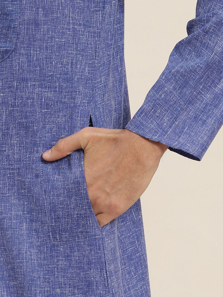 SOJANYA Lelaki Blue Dobby Cotton-Linen Kurta