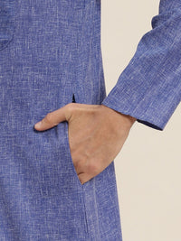 SOJANYA Lelaki Blue Dobby Cotton-Linen Kurta