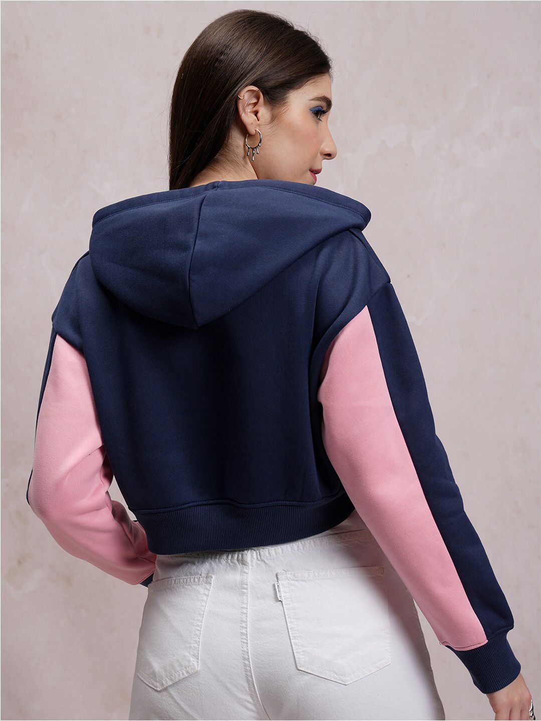 Tokyo Talkies Navy Blue Typography Printed Hooded Pullover