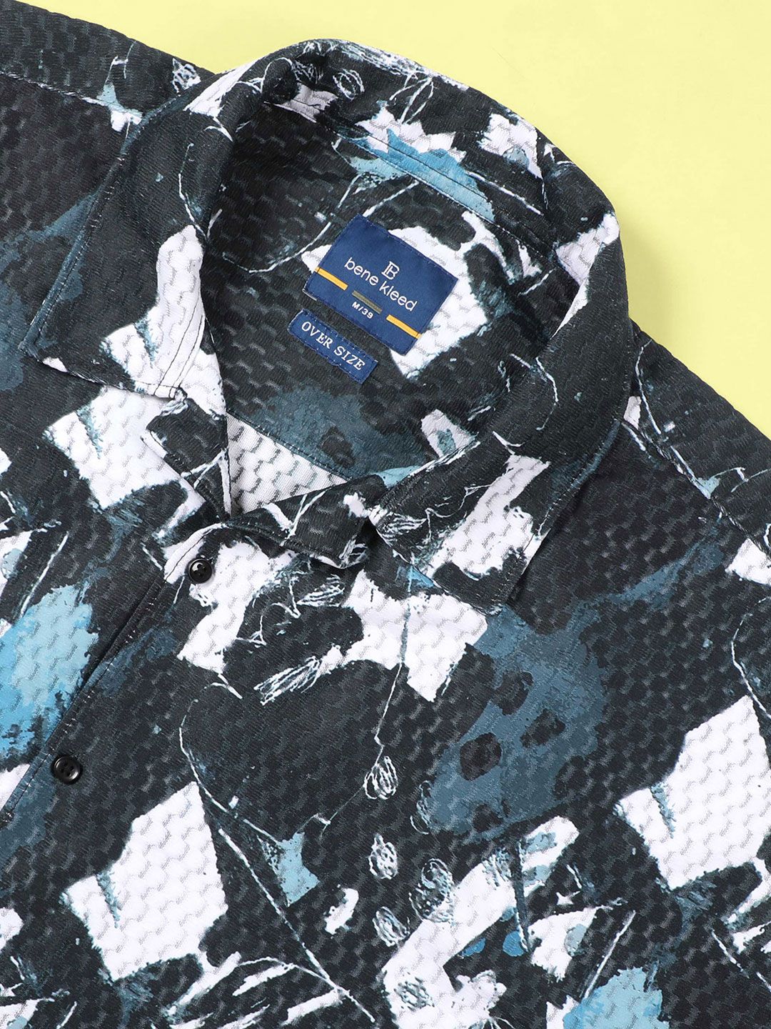 Bene Kleed Men Classic Cuban Collar Abstract Printed Oversized Casual Shirt