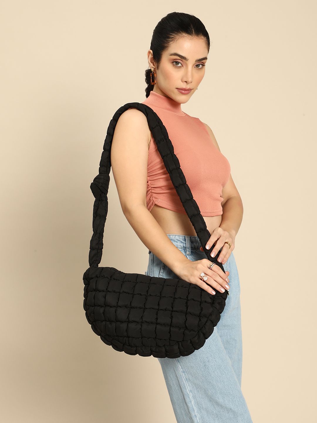DressBerry Structured Shoulder Bag with Quilted