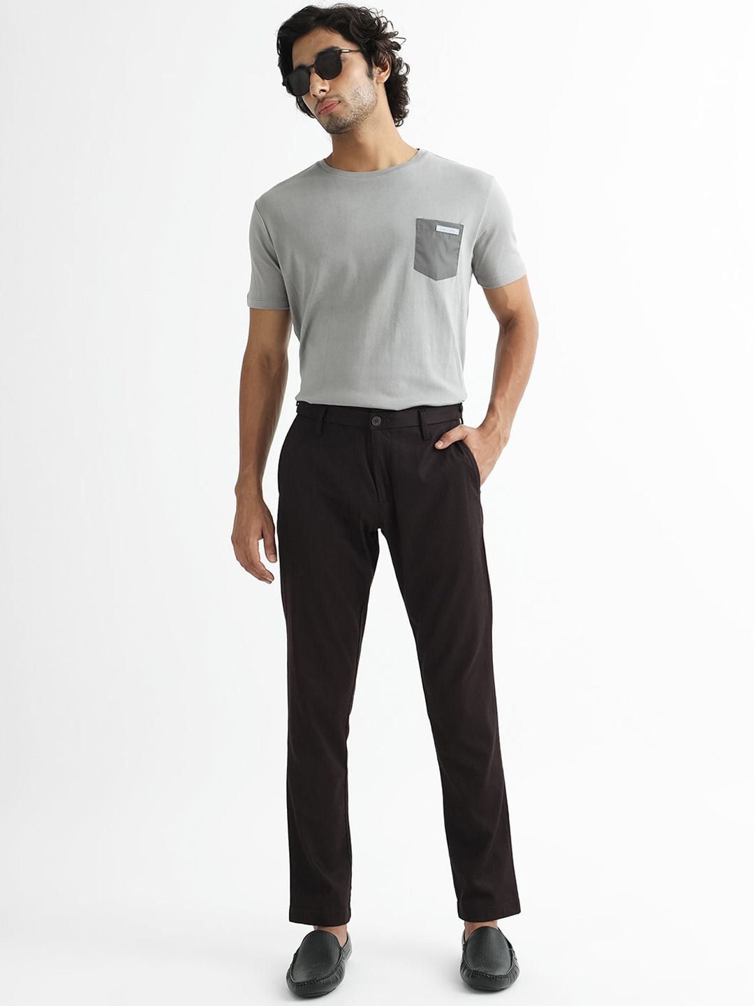 RARE RABBIT Men Cellular Slim Fit Mid-Rise Casual Trouser
