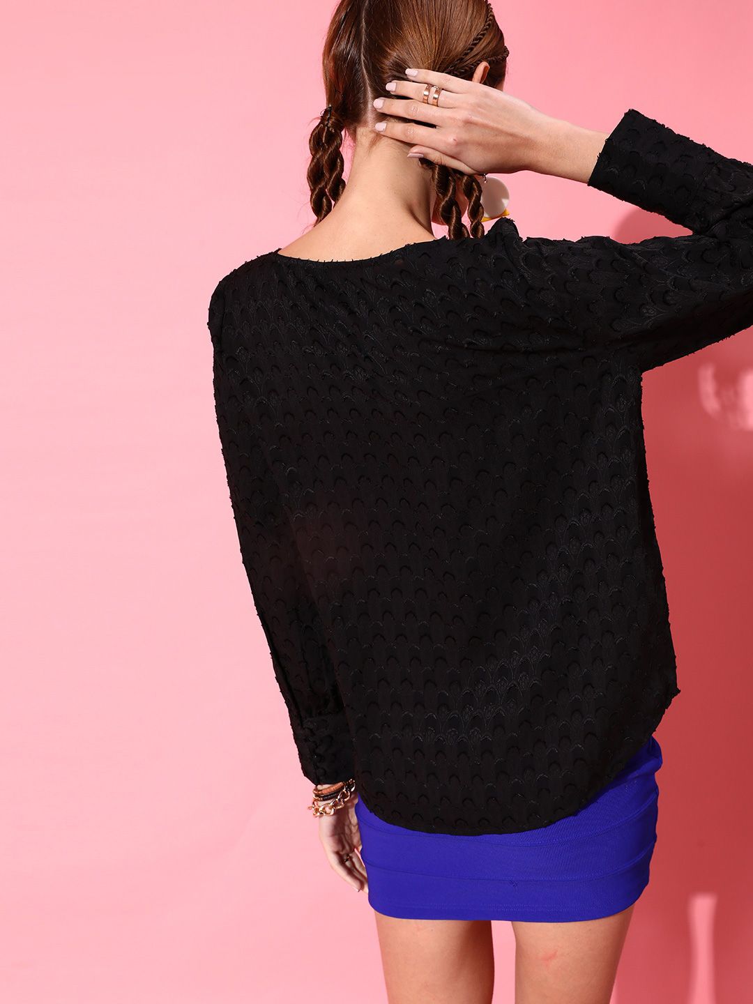 STREET 9 Black Solid Jacquard Top