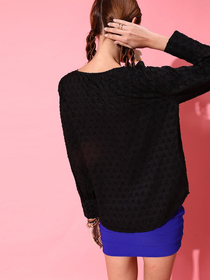 STREET 9 Black Solid Jacquard Top