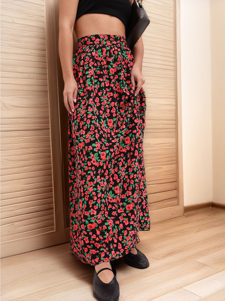 DressBerry Women Eye Catching Floral print A-Line Maxi Skirt