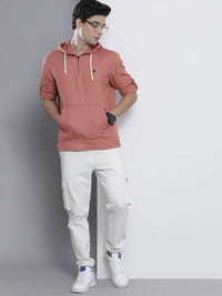 The Indian Garage Co Men Pink Solid Pure Cotton Hooded Sweatshirt-Style Shirt