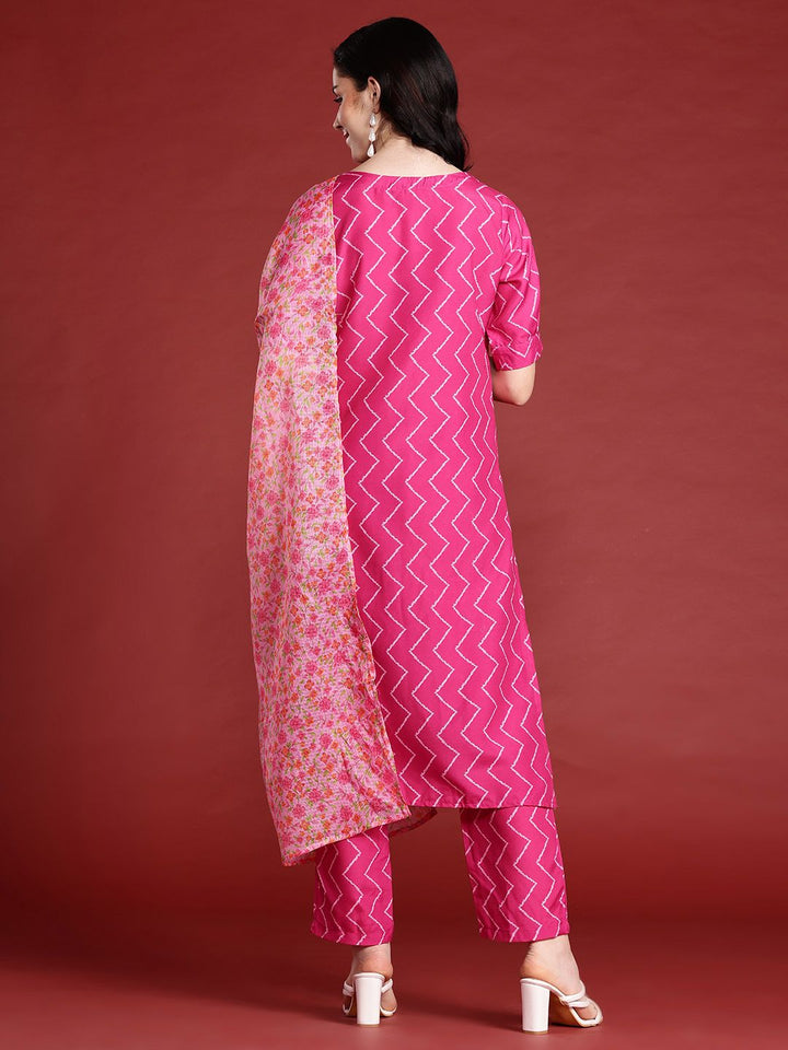 Anouk Geometric Printed Regular Kurta With Trousers & With Dupatta