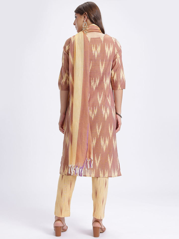 Anouk Women Ikat Printed Pure Cotton Kurta with Trousers & Dupatta