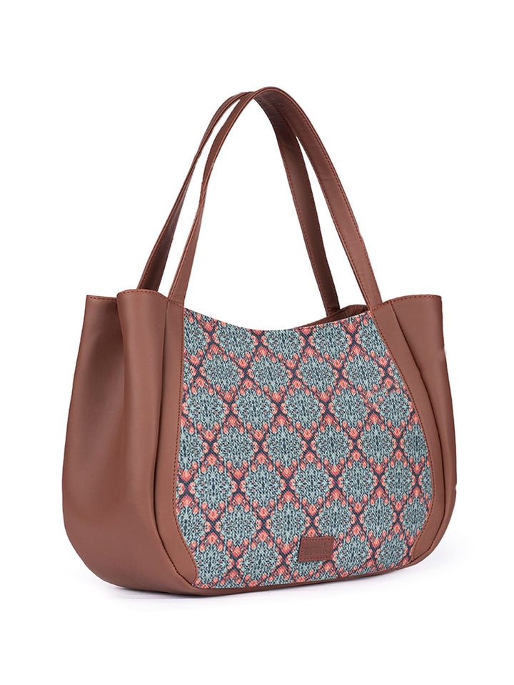 ZOUK Ethnic Motifs Printed Structured Jute Shoulder Bag Up to 16 inch