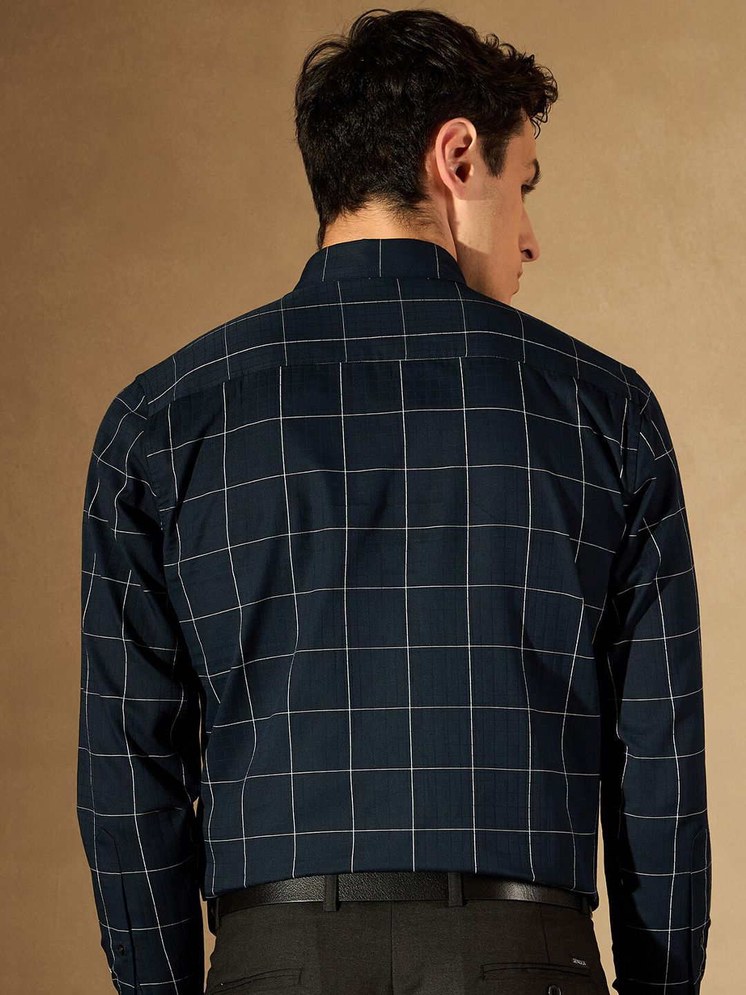 DENNISON Windowpane Checked Button-Down Collar Smart Cotton Formal Shirt