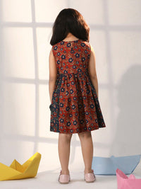 VASTRAMAY Girls Floral Printed Sleeveless Cotton Fit & Flare Dress