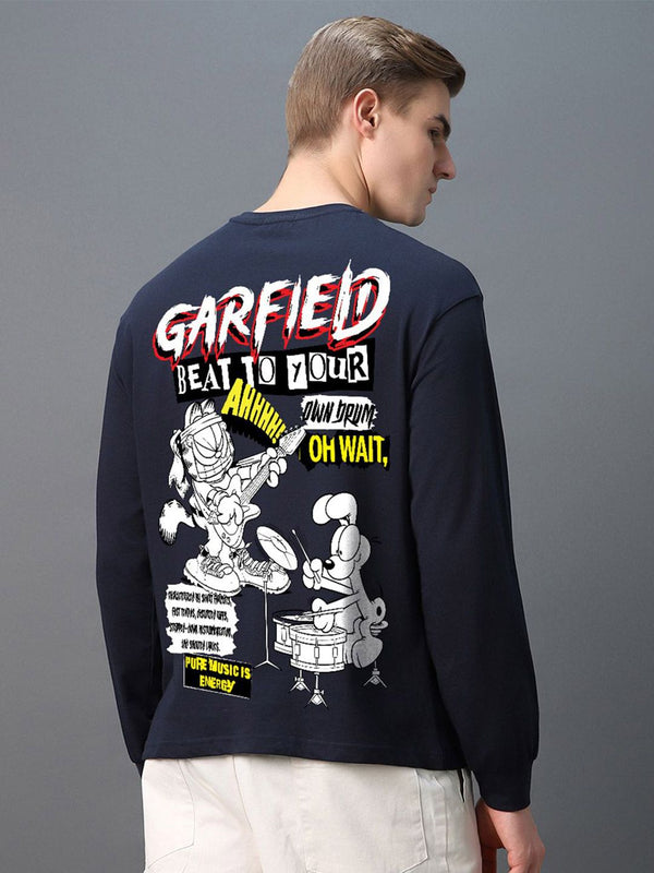 Bewakoof Men Typography Printed Round Neck Pure Cotton Oversized Garfield T-shirt