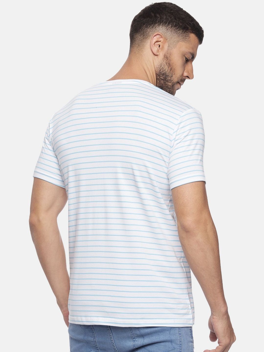 ADRO Men Striped Round Neck Cotton T-shirt