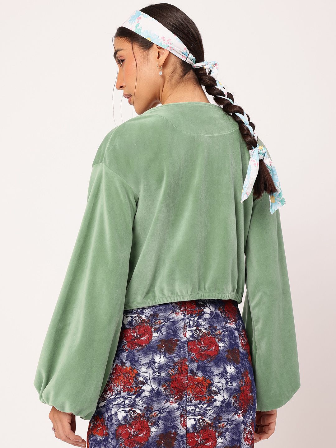 DressBerry Chill Mode On Velour Finish Dramatic Puff Sleeves Crop Jacket