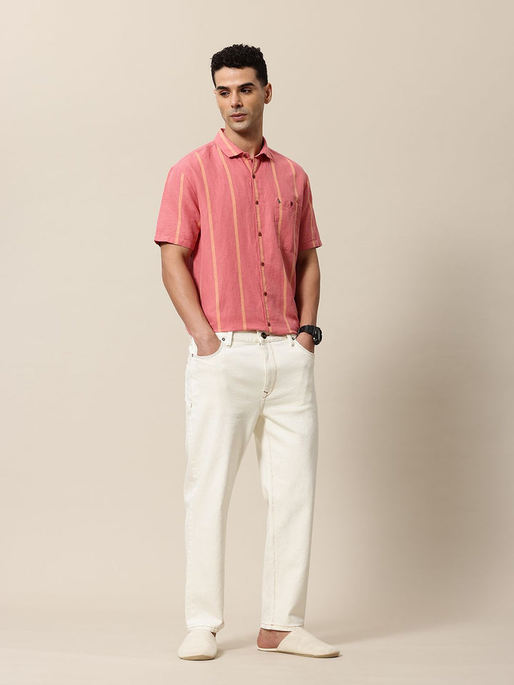Mr Bowerbird Liberal Fit Linen Cotton Opaque Striped Casual Shirt