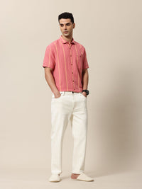 Mr Bowerbird Liberal Fit Linen Cotton Opaque Striped Casual Shirt