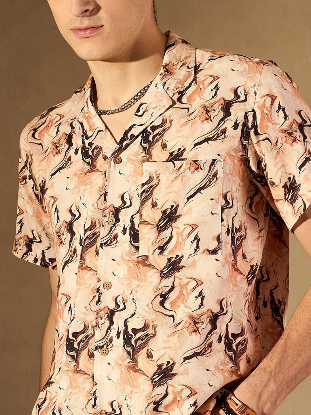 DENNISON Abstract Printed Cuban Collar Smart Oversized Casual Shirt