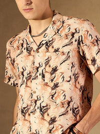 DENNISON Abstract Printed Cuban Collar Smart Oversized Casual Shirt