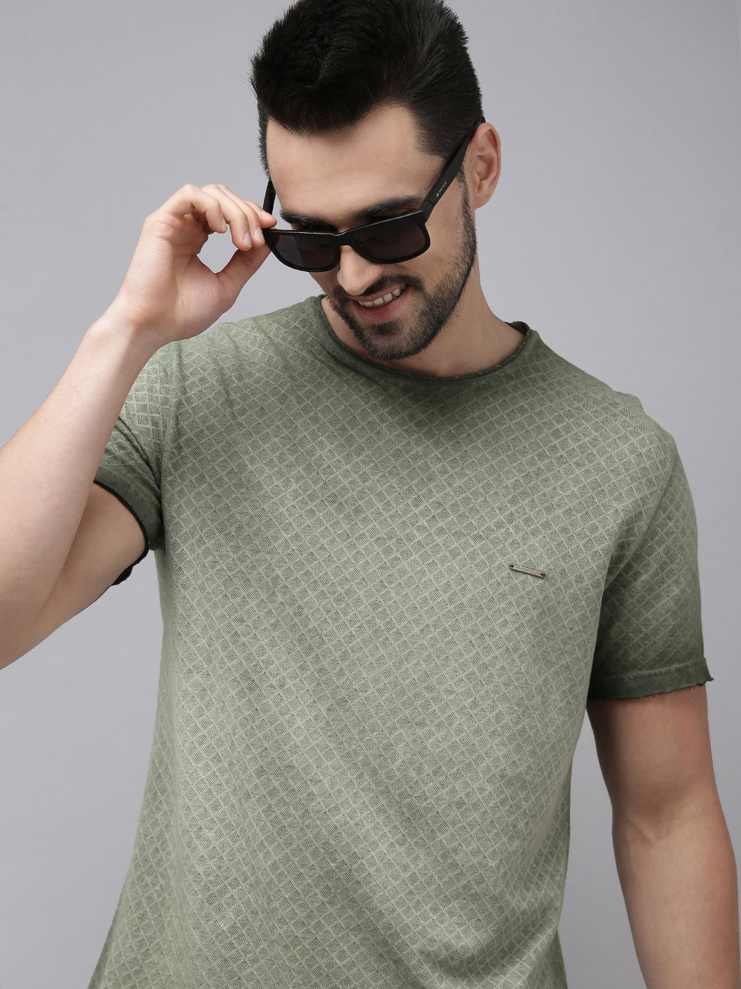 THE BEAR HOUSE Men Olive Green Pure Cotton T-shirt