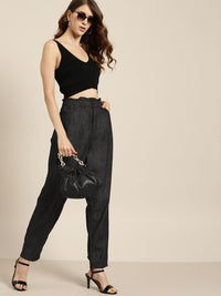 all about you Women Charcoal Grey Pure Cotton Tapered Fit High-Rise Jeans
