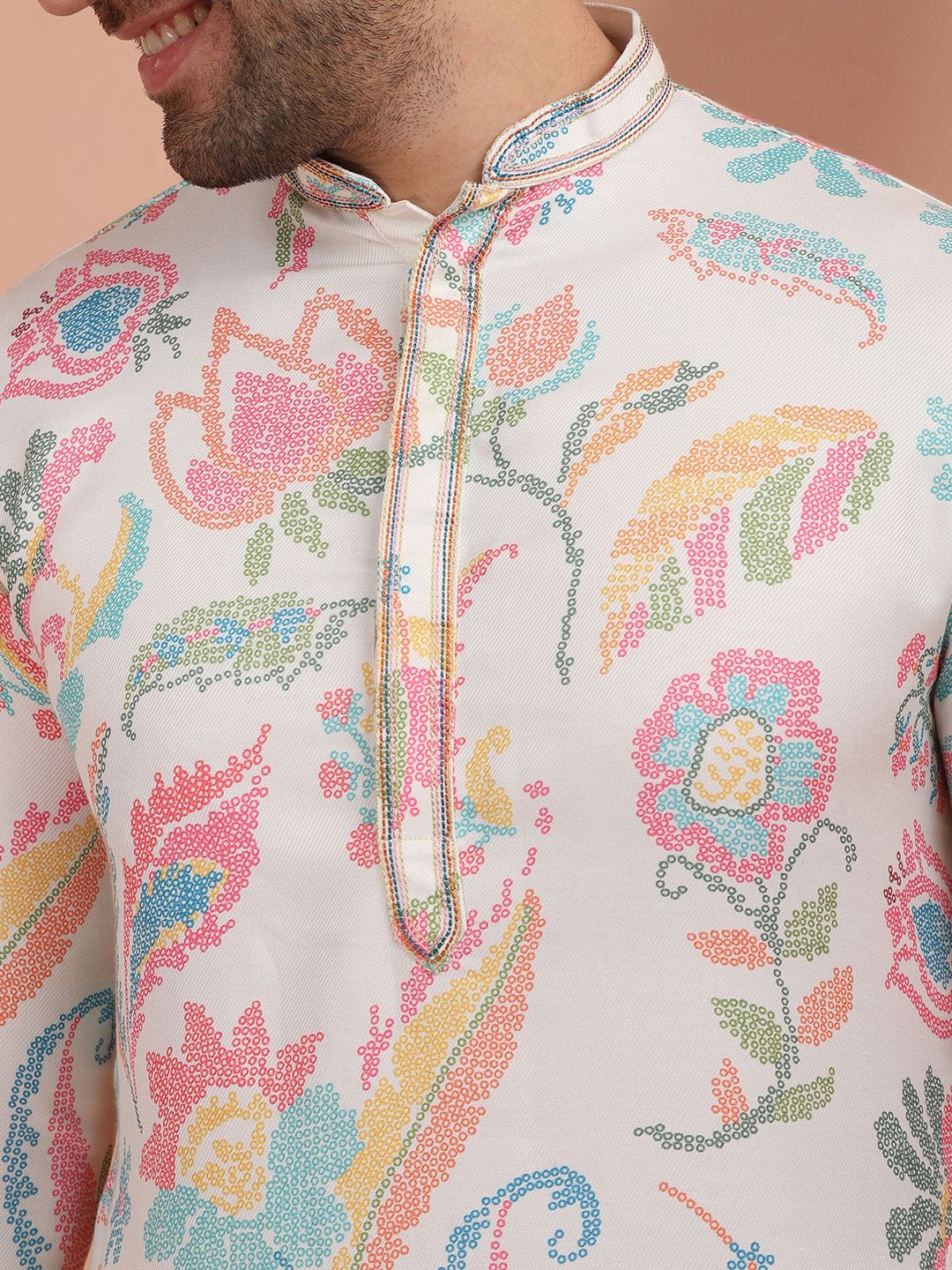 KISAH Floral Printed Mandarin Collar Kurta With Dhoti Pants