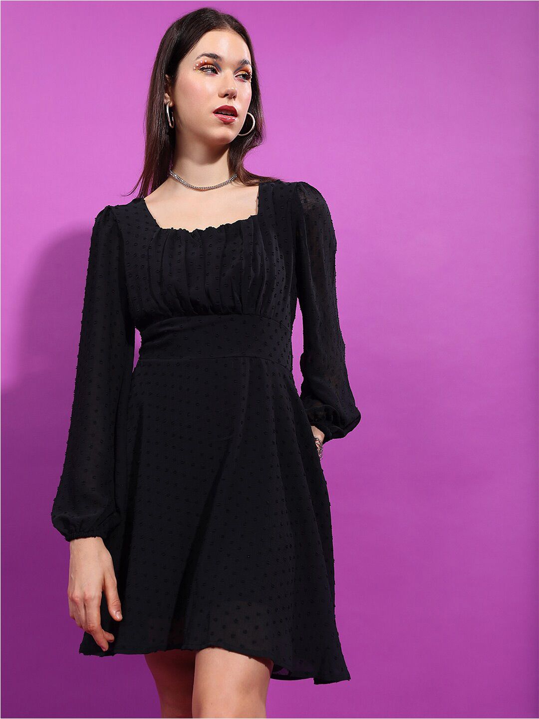 Tokyo Talkies Black Puff Sleeve Empire Dress