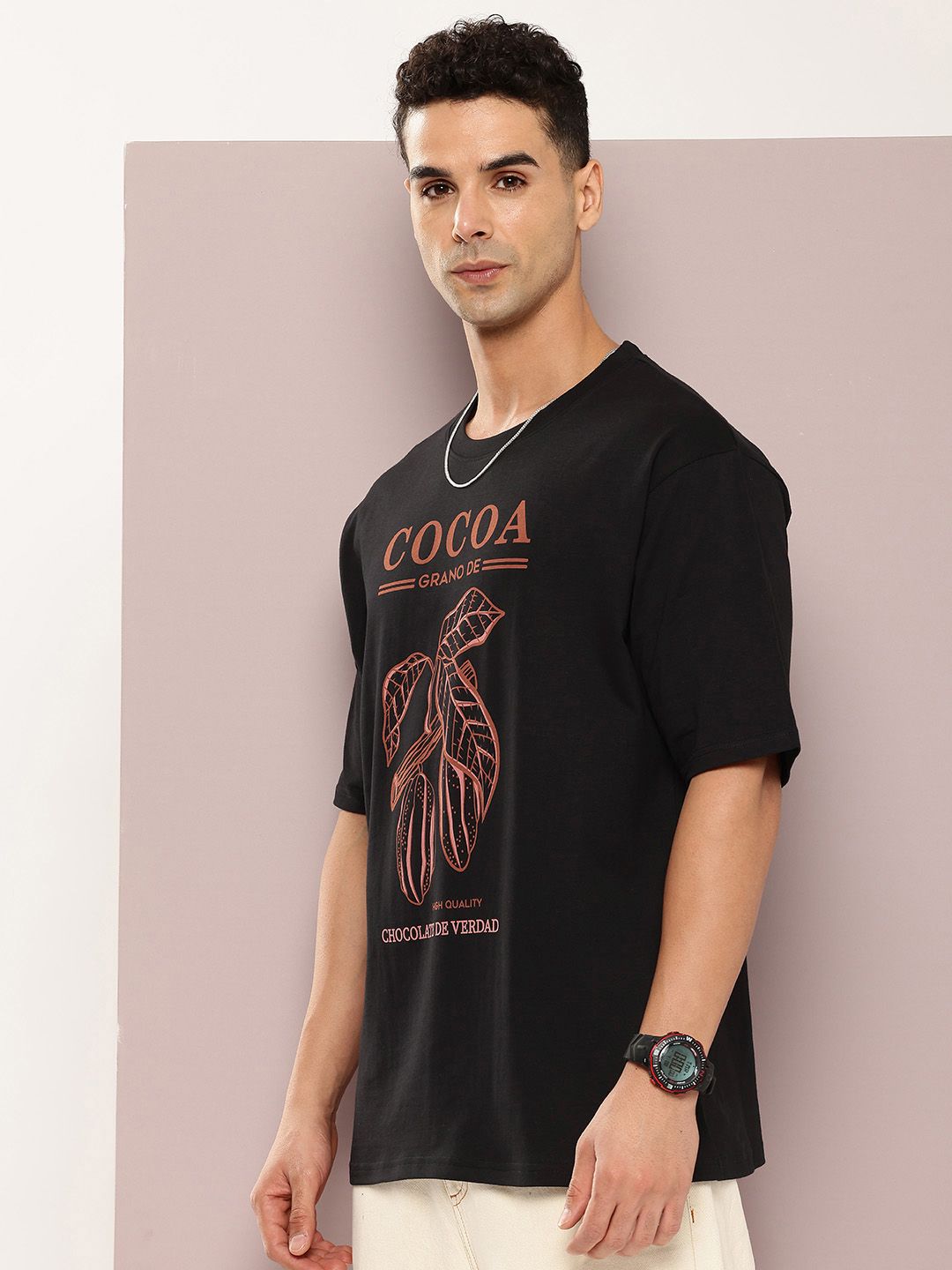 DILLINGER Men Printed Drop-Shoulder Sleeves Oversized Pure Cotton T-shirt