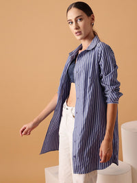 STREET 9 Comfort Oversized Striped Spread Collar Long Sleeve Cotton Shirt