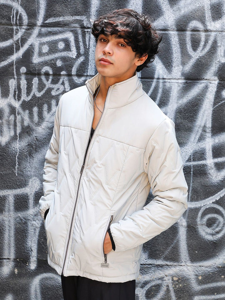 Campus Sutra Grey Windcheater Puffer Jacket