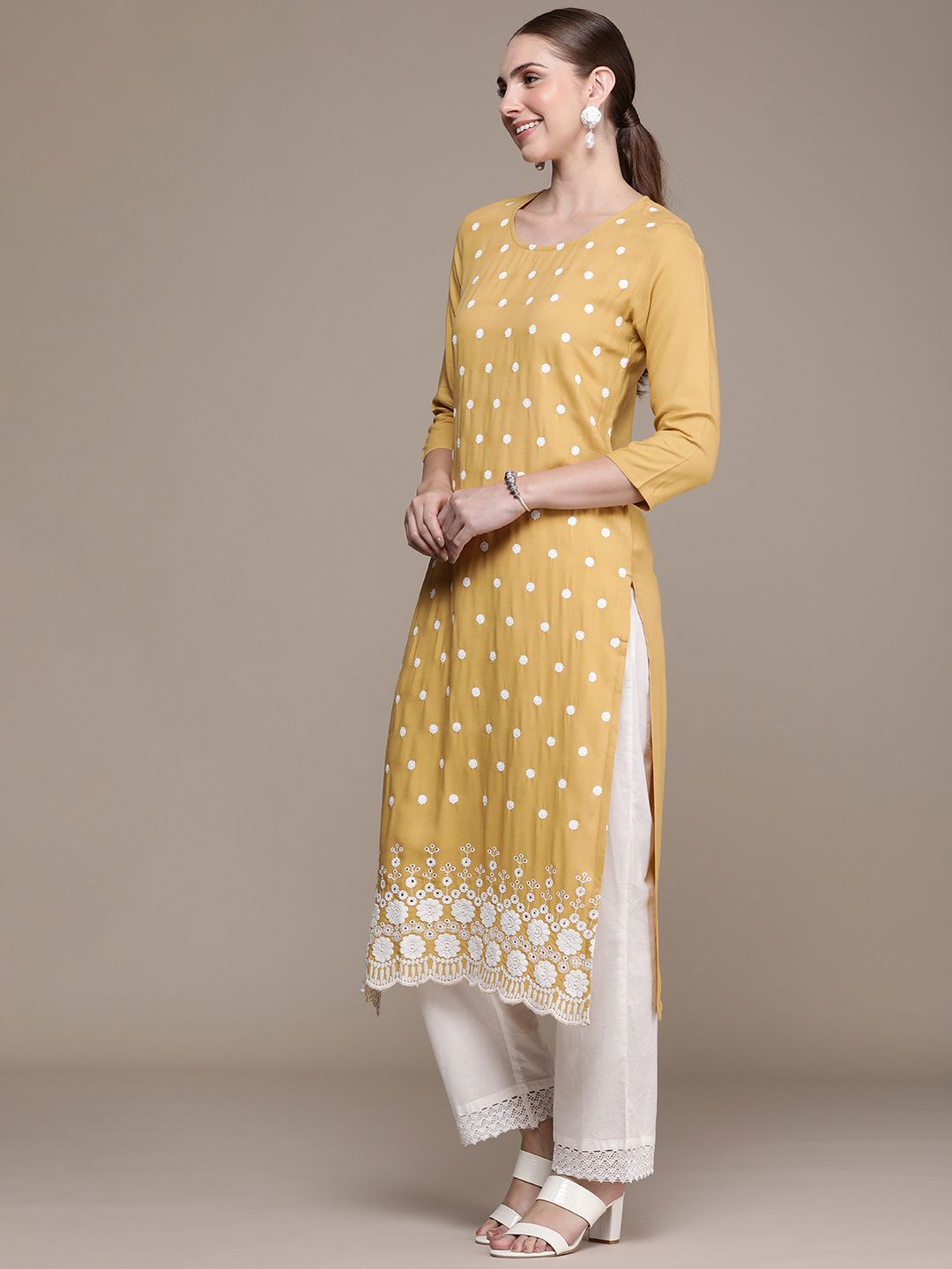 Anouk Women Ethnic Motifs Embroidered Straight Kurta