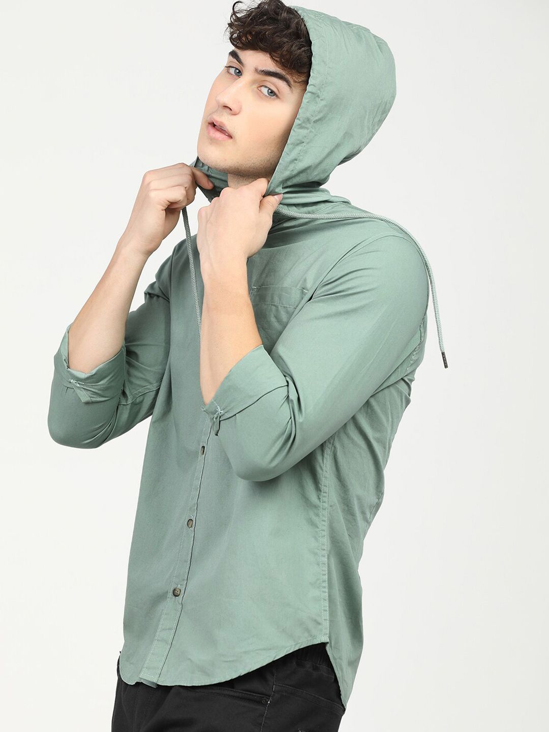 HIGHLANDER Men Green Slim Fit Opaque Casual Shirt
