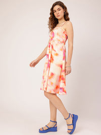 DressBerry Colour Splash Printed Smocked A-line Dress