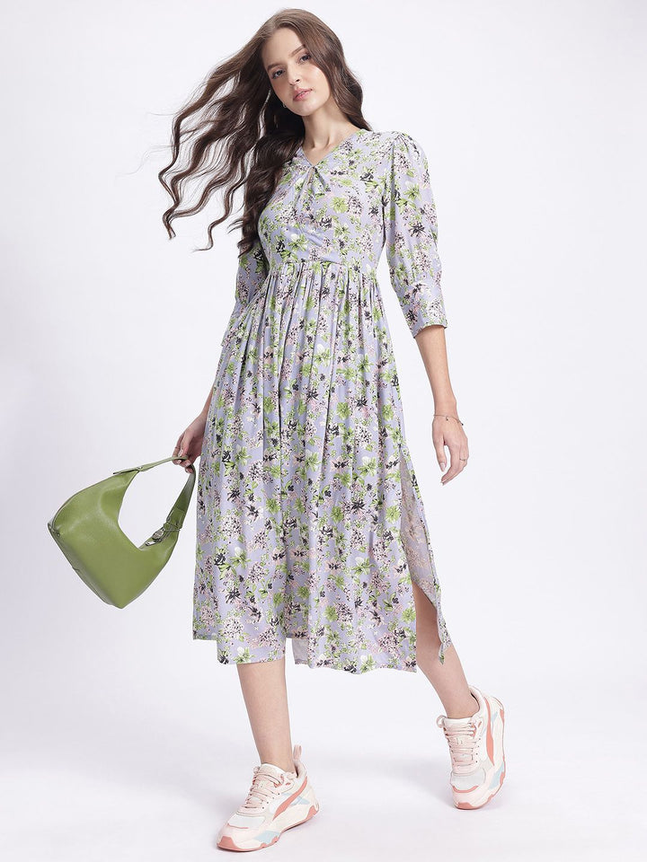 DressBerry Floral  Printed Slit Printed A-Line Dress