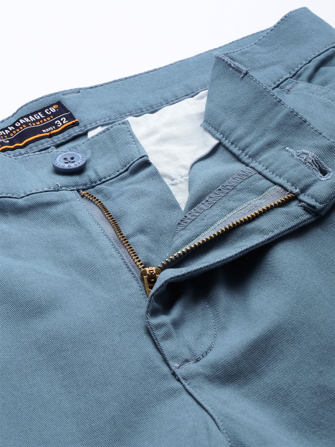 The Indian Garage Co Men Blue Solid Chinos Trousers