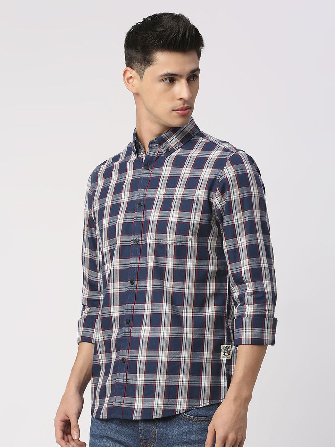 Being Human Men Slim Fit Button-Down Collar Tartan Checks Opaque Checked Casual Shirt