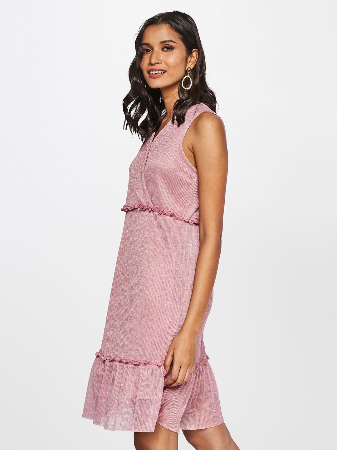 AND Pink Solid Wrap Dress