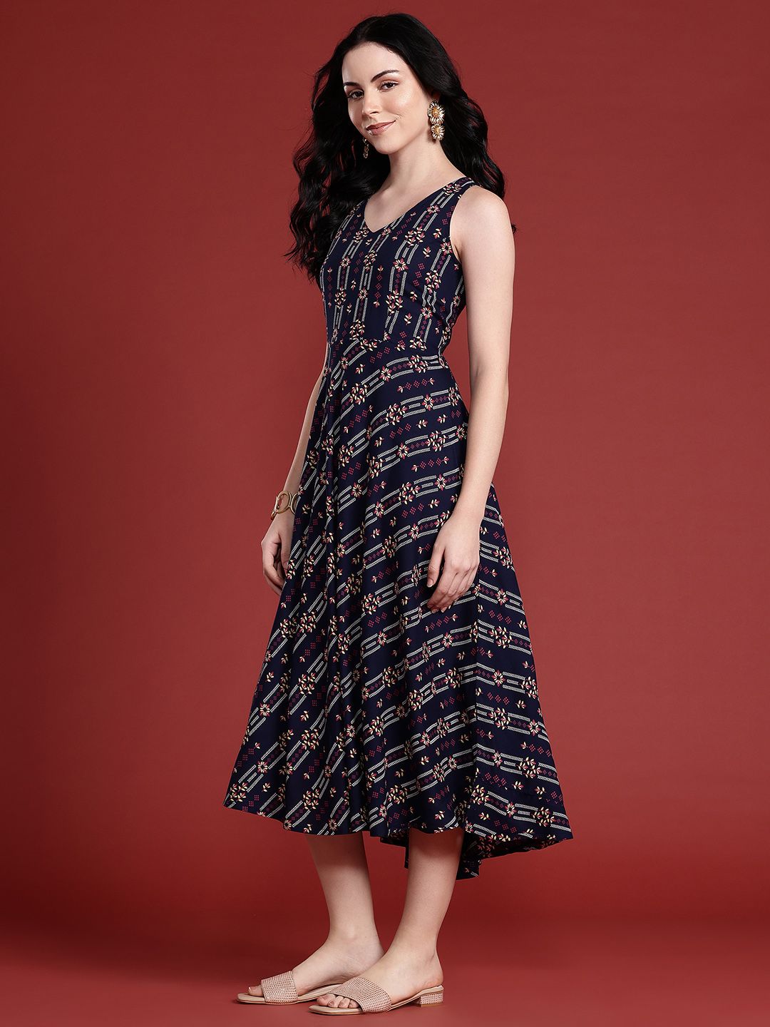Anouk Floral Printed Styled Back A-Line Ethnic Dress