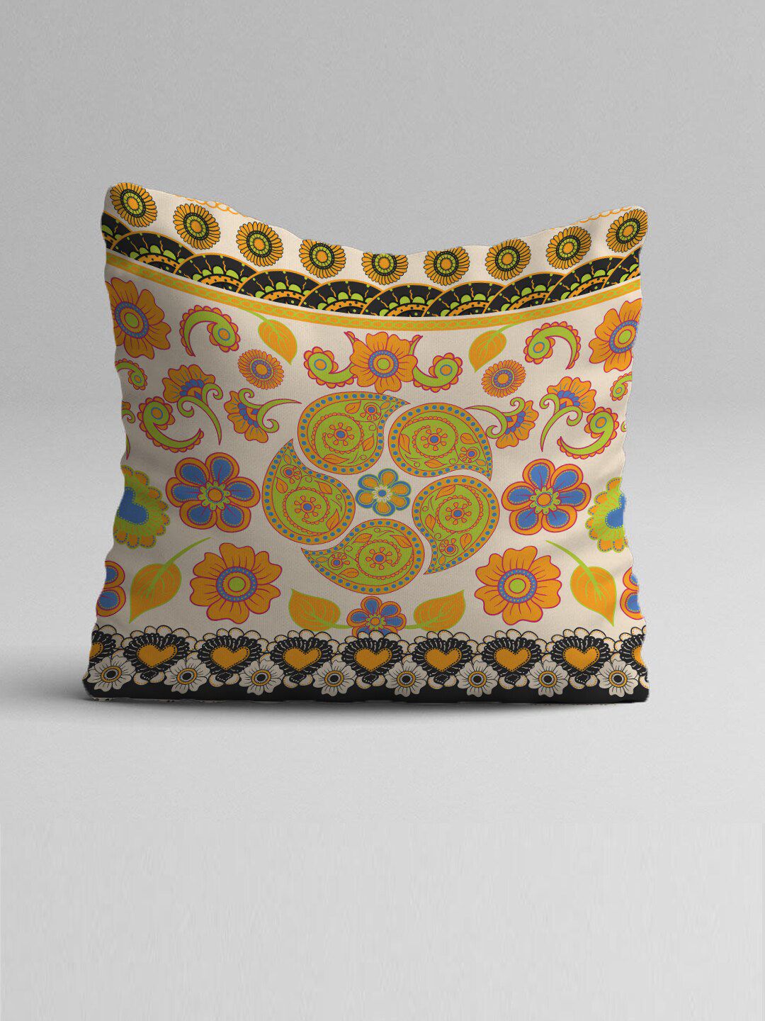 STITCHNEST Adults Multicolored Set of 5 Rangoli Design Square Cushion Covers