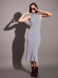 SASSAFRAS High Neck Striped Bodycon Midi Dress