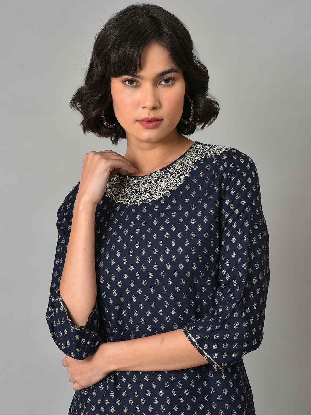 W Ethnic Motifs Printed Round Neck Kurta with Palazzos