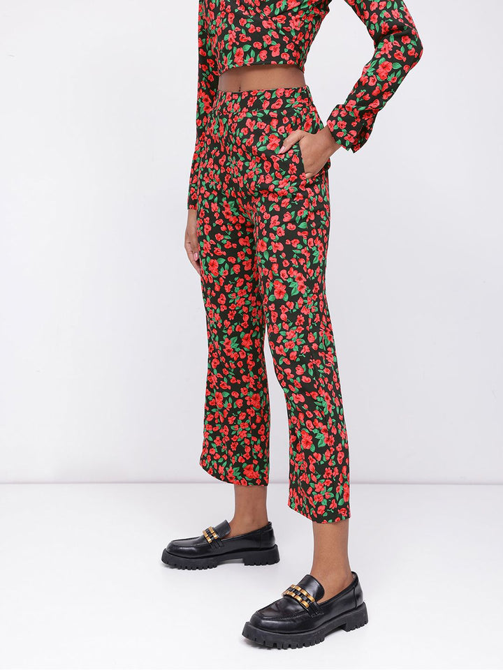 DressBerry Dark Floral Printed Romance Trousers